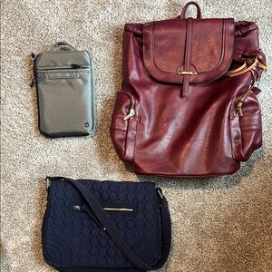 Faux Leather Backpack + 2 bags